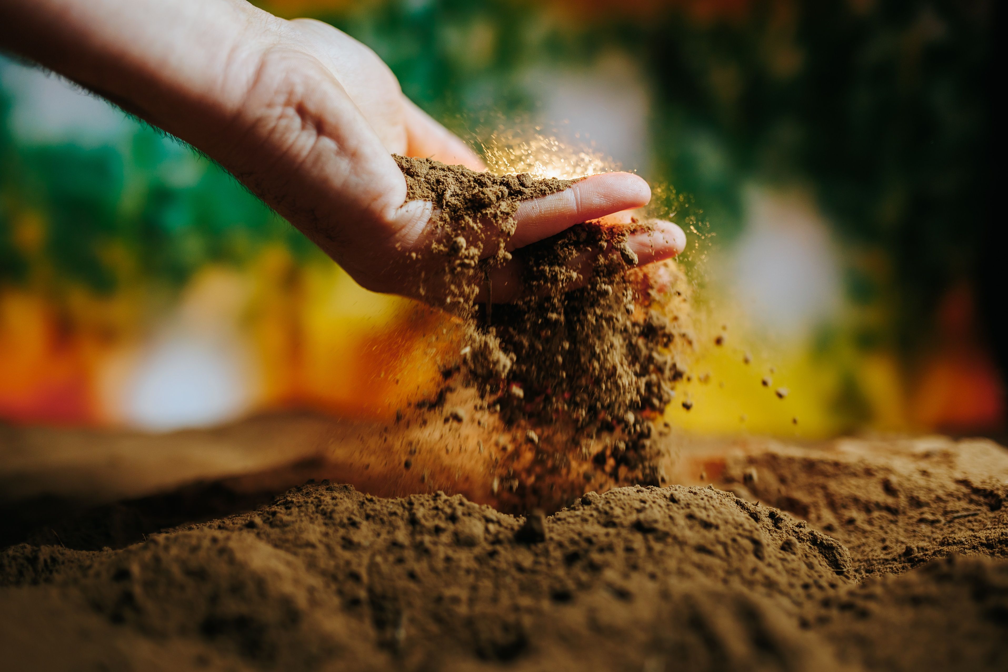 The warmth of sunlight shining on the hands of a farmer, as they carefully tend to their soil.