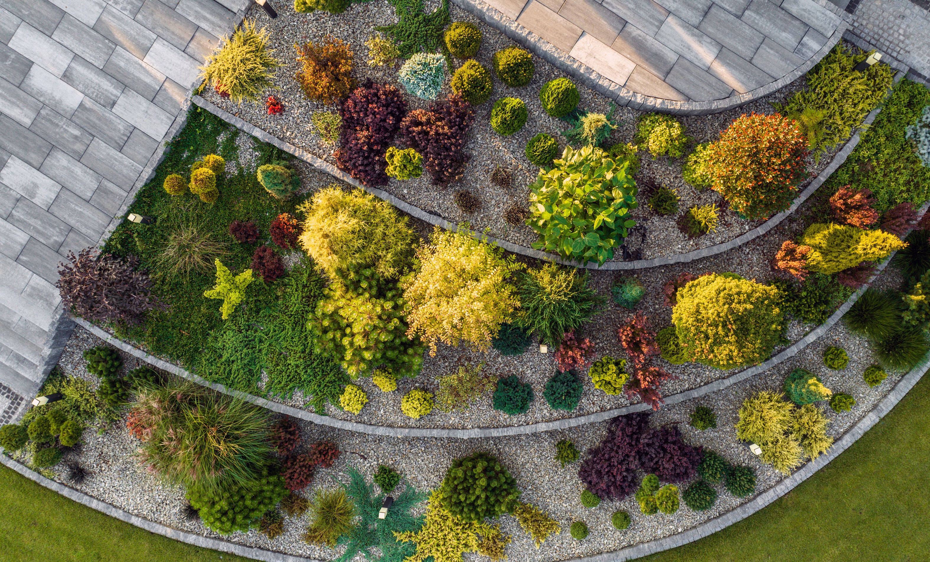 Aerial View of a Rockery Backyard Garden